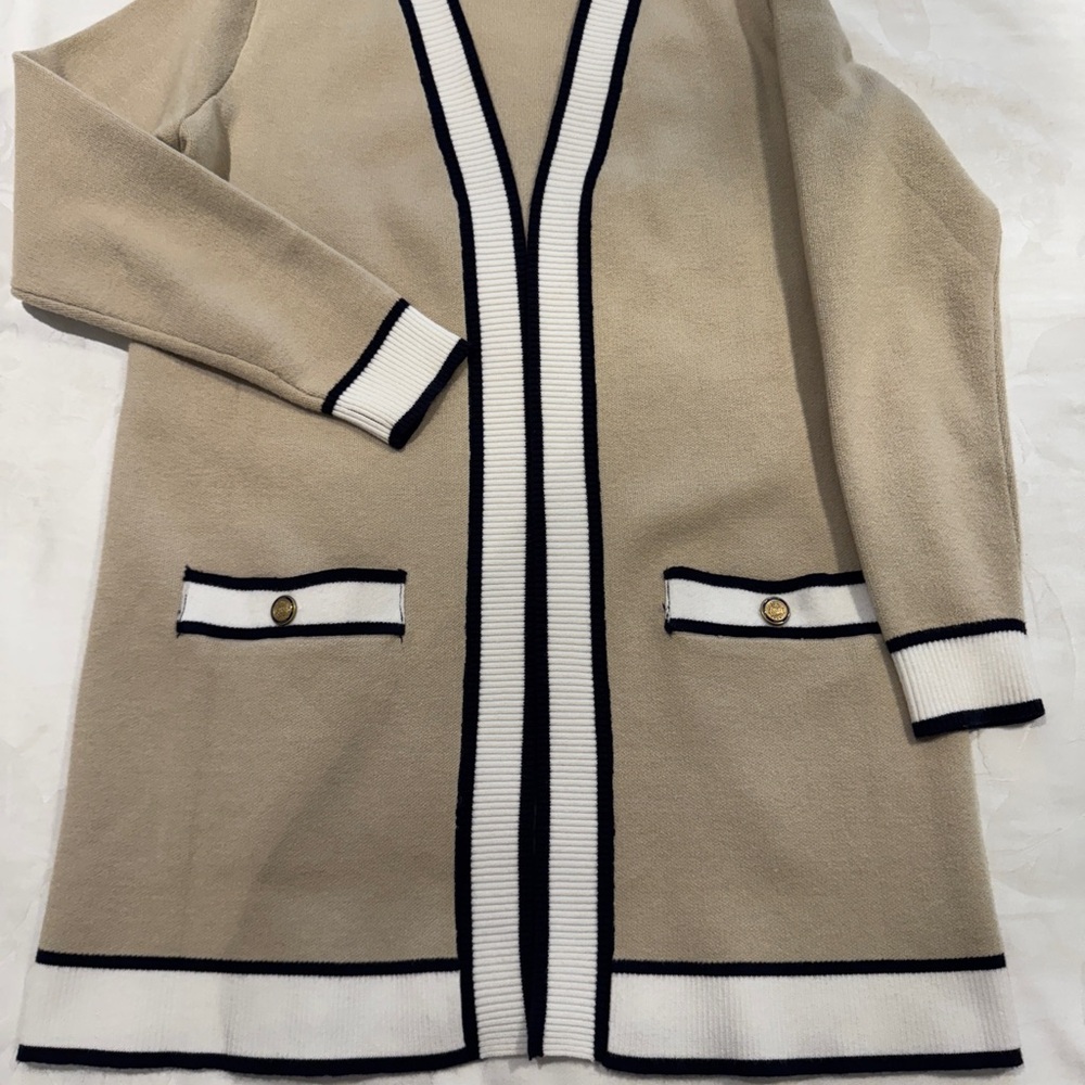 Cleo Beige Cardigan with Black and White Accents